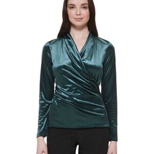 Tommy Hilfiger Elegant Teal Wrap Blouse